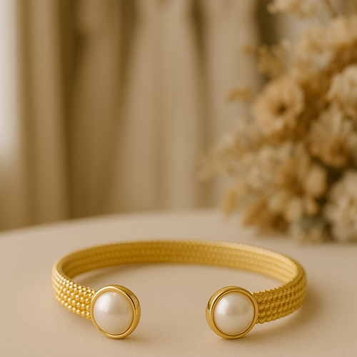 Bracelet mariée doré à l’or fin avec cabochons nacrés 8 mm –tahaa