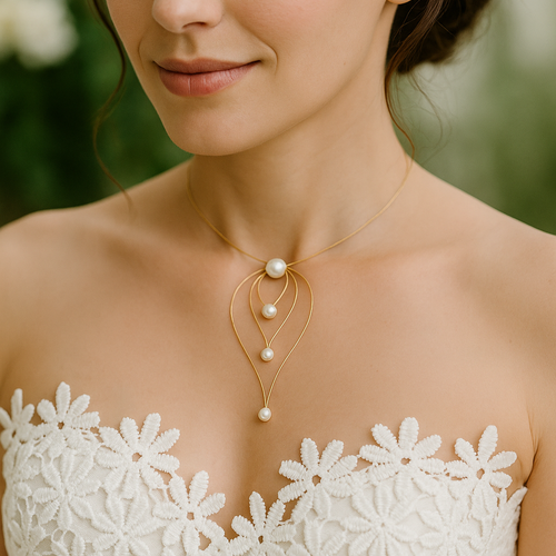 Collier doré mariée avec cascade de perles nacrées – élégance et finesse - livia