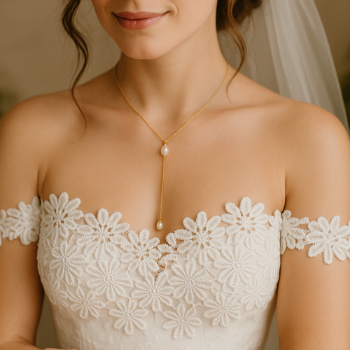Collier mariée – forme y avec gouttes nacrées, bijou personnalisable- élégance