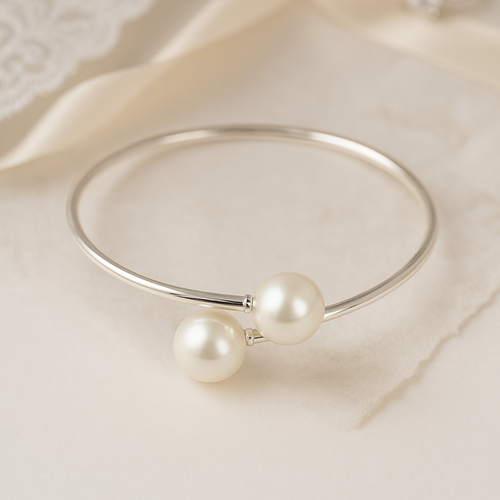 Bracelet mariée flexible en argent 925 avec perles nacrées 10 mm - élégance et raffinement- ronsard