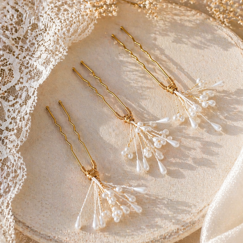 Pics cheveux mariée gypsophile doré – accessoire coiffure mariage perles élégant