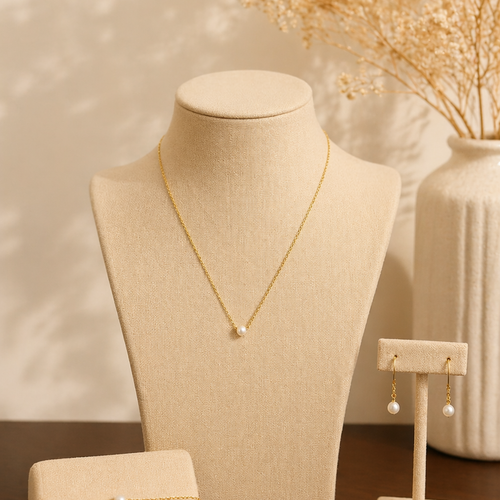 Parure mariée perlina – collier, bracelet & boucles en perle fine dorée | élégance minimaliste