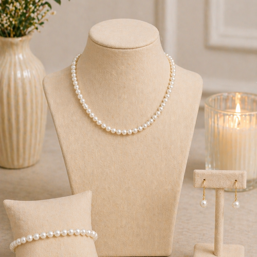 Parure clara – collier, bracelet & boucles en perles 5 mm | bijoux mariée élégants et intemporels