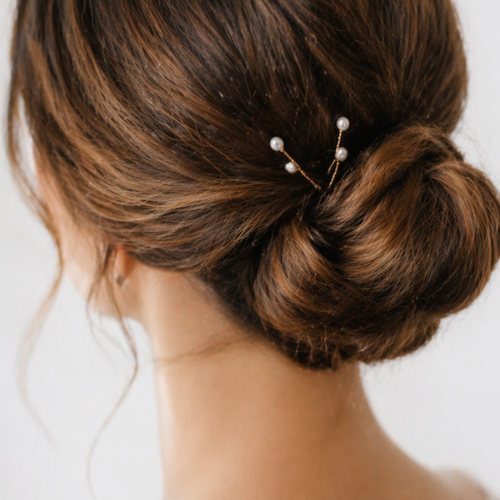 Pics à cheveux mariée dorés avec perle – accessoire chignon élégant – épure perlière