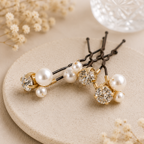 Pics à cheveux mariage sable d’or – perles et cristaux, bijoux de mariée élégants