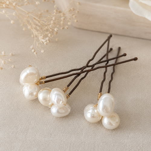 Pics à cheveux mariée alba – perles d’eau douce naturelles | accessoire chignon mariage bohème chic or & ivoire