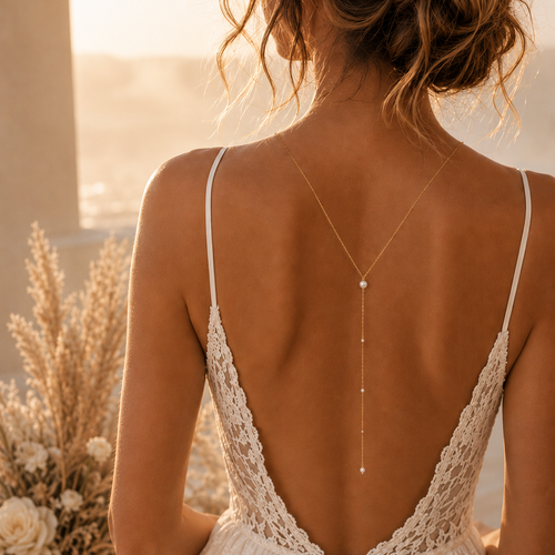 Collier de dos mariée doré perle fine – célestine lueur de perles