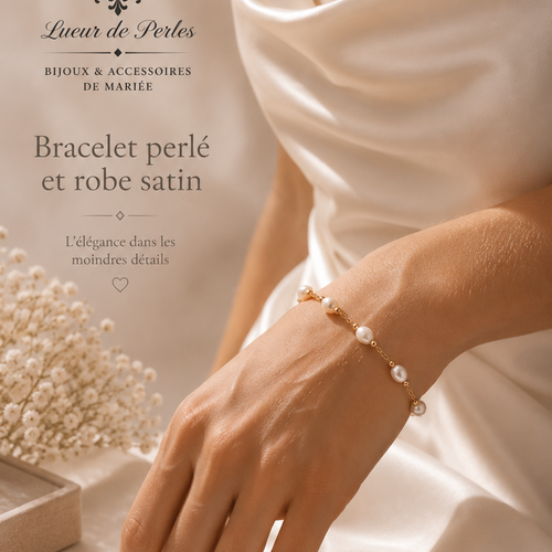 Bracelet mariée tradition – bracelet perles doré bohème chic – bijou mariage élégant en acier inoxydable