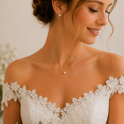 Collier mariage avec perle swarovski – modèle épuré nacrée- minimaliste lueur de perles