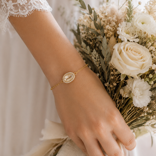 Bracelet célestia – bracelet mariée cristal ovale doré élégant & raffiné