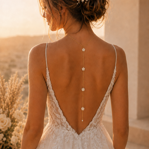 Collier de dos florine – bijou de dos mariée aux fleurs de nacre