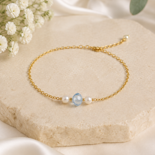 Bracelet azurine – perle bleu clair et perles nacrées pour mariée, quelque chose de bleu