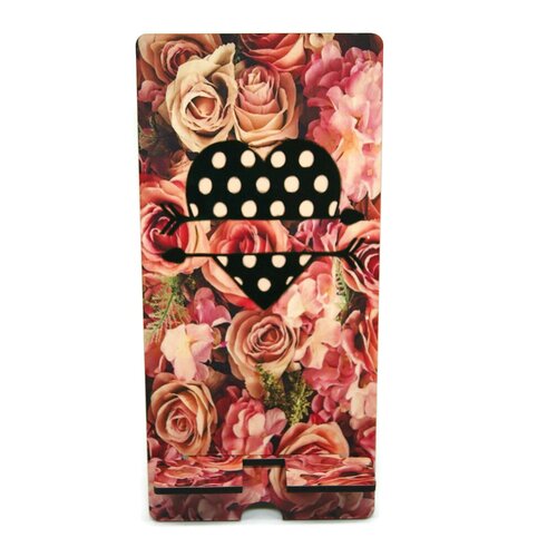 Support téléphone avec roses et coeur - support smartphone avec roses- station d'accueil téléphone portable st valentin