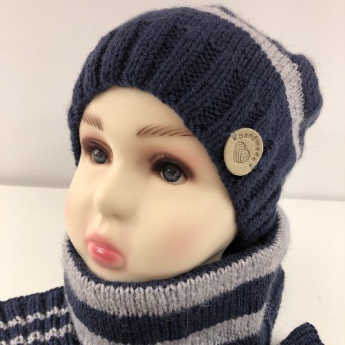 Ensemble enfant 10/12ans bonnet/snood/mitaines  lainetricoté main réf 4121