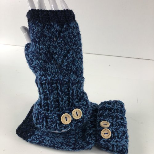 Mitaines avec pouce laine tricoté main  réf 5825 modèle unique