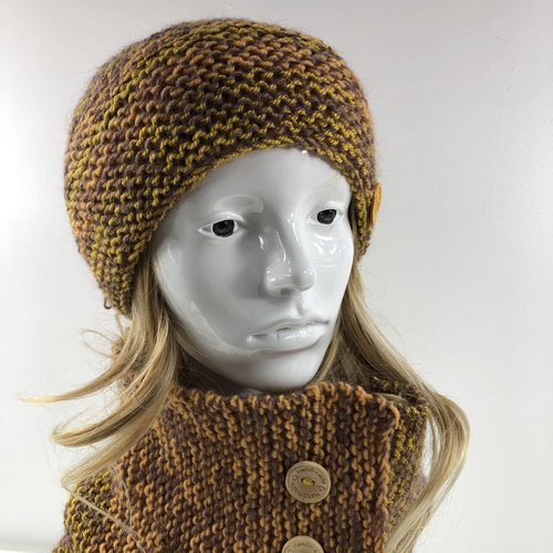 Ensemble bonnet /snood laine tricoté main réf 4022