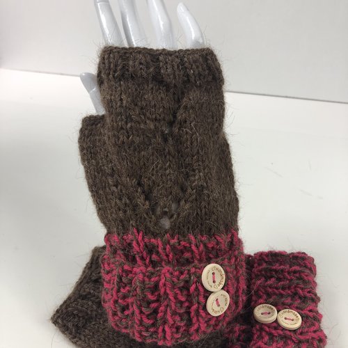 Mitaines avec pouce laine tricoté main  réf 5311  modèle unique