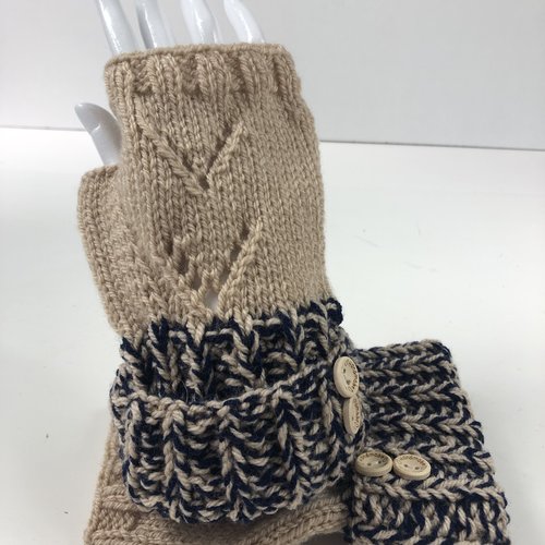 Mitaines avec pouce laine tricoté main  réf 5375  modèle unique