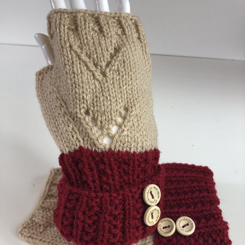 Mitaines avec pouce laine tricoté main  réf 5524 modèle unique