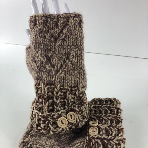 Mitaines avec pouce laine tricoté main  réf 5813  modèle unique