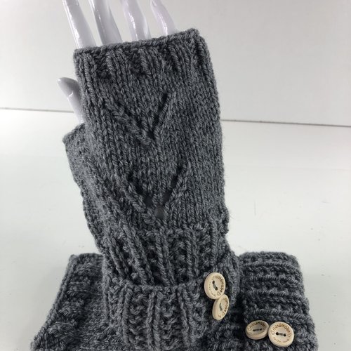Mitaines avec pouce laine tricoté main  réf 5749 modèle unique