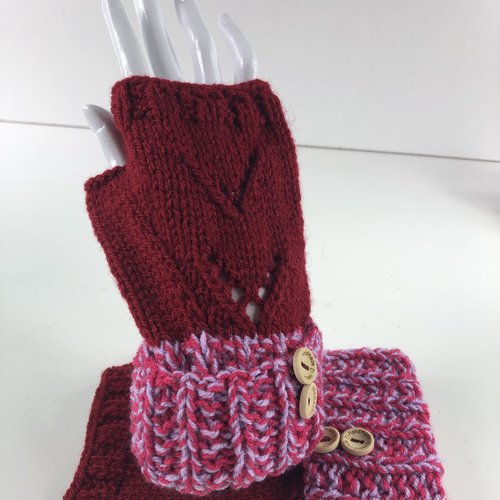 Mitaines avec pouce laine tricoté main  réf 5563  modèle unique