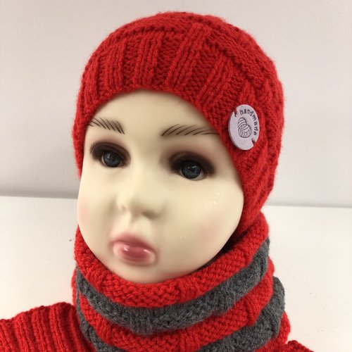 Ensemble bonnet snood mitaines enfant 4/6 ans tricoté main réf 4109
