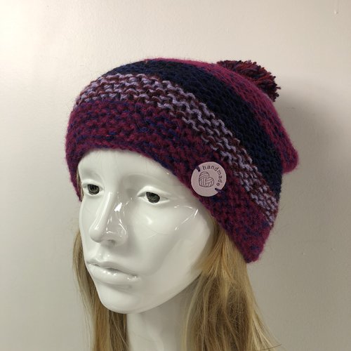 Bonnet laine tricoté main réf 7975 modèle unique