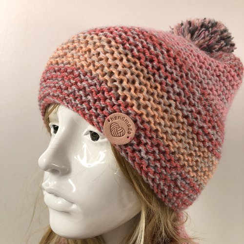 Bonnet laine tricoté main réf 7770 modèle unique