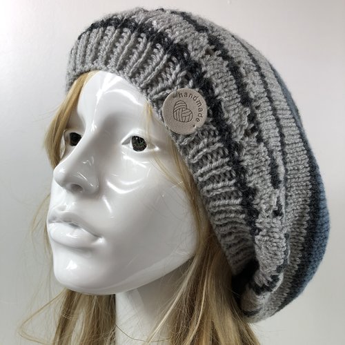 Béret laine tricoté main réf 7549 modèle unique