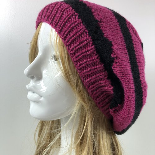 Béret laine tricoté main réf 7524 modèle unique