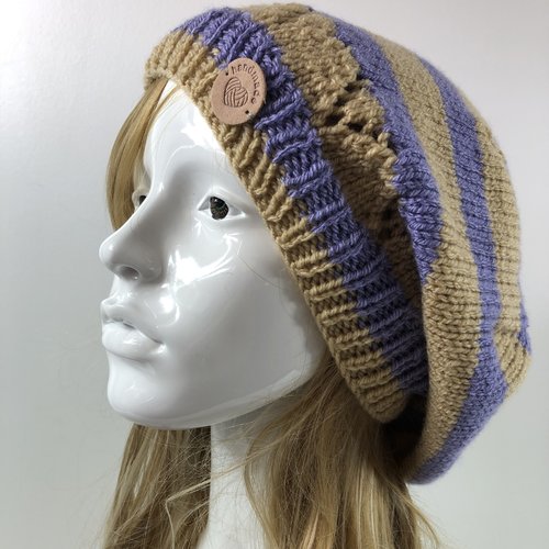 Béret laine tricoté main réf 7418 modèle unique