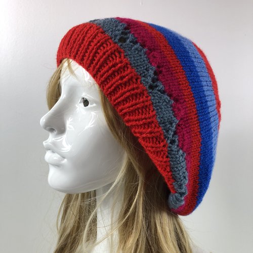 Béret laine tricoté main réf 7519 modèle unique