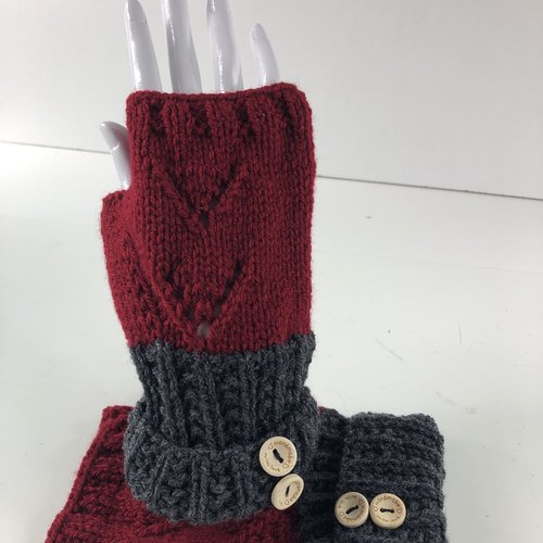 Mitaines avec pouce laine tricoté main réf 5732 modèle unique