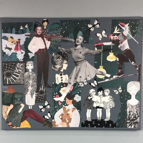 Tableaux peinture/collage toile tendue réf 4854