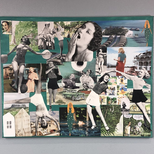 Tableaux peinture/collage toile tendue réf 4844