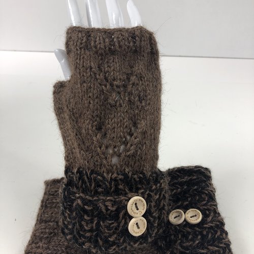 Mitaines avec pouce laine tricoté main réf 5404 modèle unique