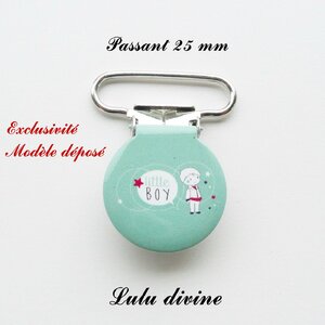 1 Pince Ronde Attache tétine turquoise Couronne Petit prince passant de 25 mm