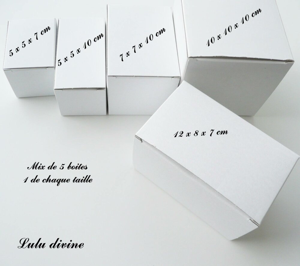 Boite Emballage de carton Blanc Taille 5 x 5 x 7 cm 5 boites 