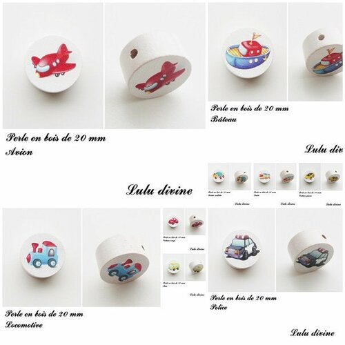 Perle en bois de 20 mm Petit prince Perle plate Bleu marine Blanc
