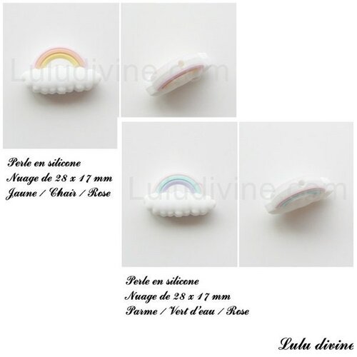 Perle en silicone, 28 x 17 mm, nuage