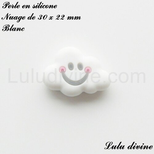 Perle en silicone, 30 x 22 mm, nuage : blanc
