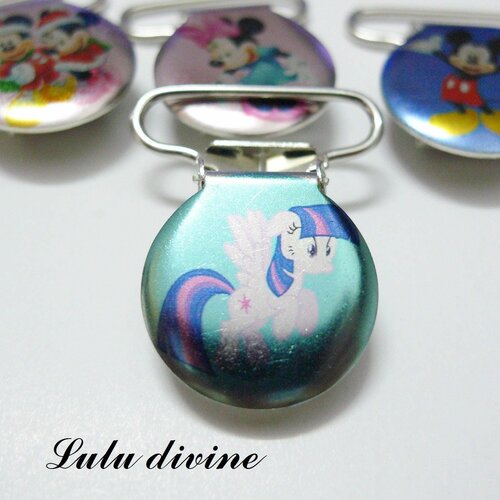 1 pince bretelle, attache tétine &amp; doudou bleu clair, my little pony twilight sparkle passant de 25 mm 