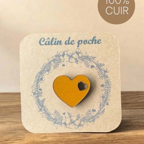 Câlin de poche coeur en cuir jaune