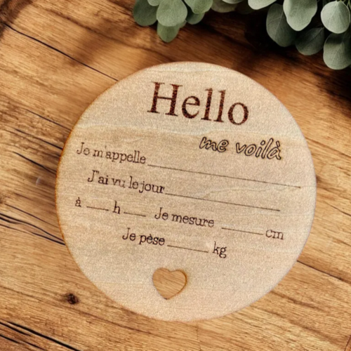 Carte naissance bois personnalisée, carte bois naissance prenom date heure taille poids à écrire. carte bébé étape
