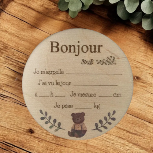 Carte naissance bois personnalisée, carte bois naissance prenom date heure taille poids à écrire. carte bébé étape