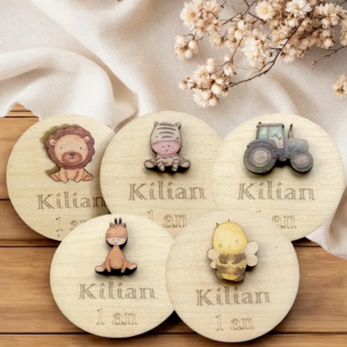Magnet en bois anniversaire,  cadeaux invités anniversaire