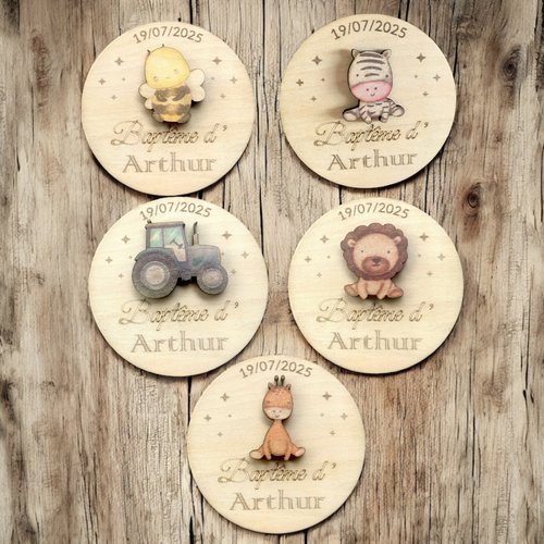 Magnet en bois baptême,  cadeaux invités baptême