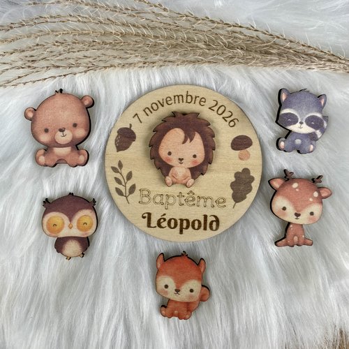 Magnet en bois baptême,  cadeaux invités baptême