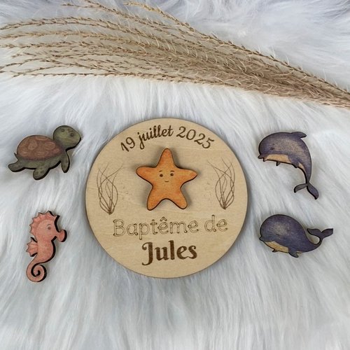 Magnet en bois baptême,  cadeaux invités baptême